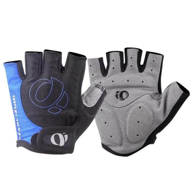 YIZIMI Anti Shock Half Finger Cycling Gloves Silicone Palm - blue black half-finger gloves with silicone grip and thickened leather anti-shock palm