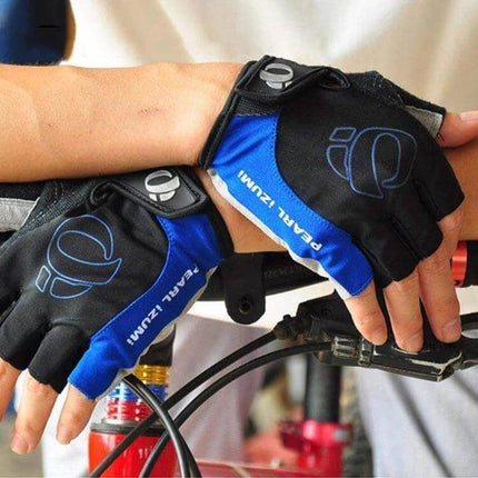 YIZIMI Anti Shock Half Finger Cycling Gloves Silicone Palm blue black half-finger gloves on bike handlebar