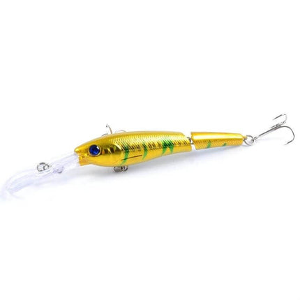 Mino Multi-Section Lure For Freshwater Fishing 13.3cm realistic gold segmented bait with treble hooks and diving lip for bass and panfish
