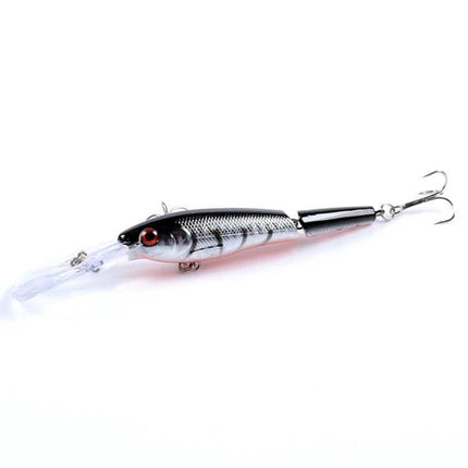 Mino Multi-Section Lure For Freshwater Fishing 13.3cm – realistic silver segmented minnow bait with treble hooks, lightweight ABS body for bass and panfish