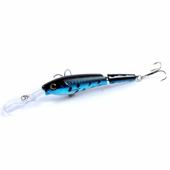 Mino Multi-Section Lure For Freshwater Fishing 13.3cm - blue multi-section ABS bait with diving lip and treble hooks for bass, crappie, panfish