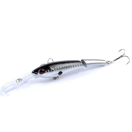 Mino Multi-Section Lure For Freshwater Fishing 13.3cm realistic silver multi-section ABS lure with diving bill and treble hooks