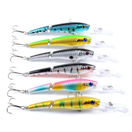 Mino Multi-Section Lure For Freshwater Fishing 13.3cm - six colorful jointed ABS diving lures for bass, crappie and panfish, 0.5–3m mid-water