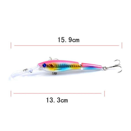 Mino Multi-Section Lure For Freshwater Fishing 13.3cm - colorful multi-section ABS bait showing 13.3cm body length and diving lip for mid-water casts