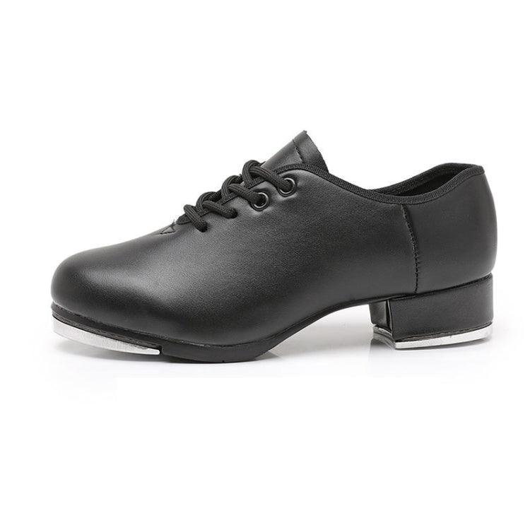 Beginner-Friendly Black Tap Shoes with Soft Bottoms and Imitation Leather Finish