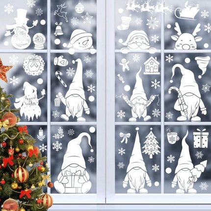 Christmas Window Cling Set With Santa, Snowman And Penguins on glass doors and windows, reusable eco-friendly PVC electrostatic holiday decals