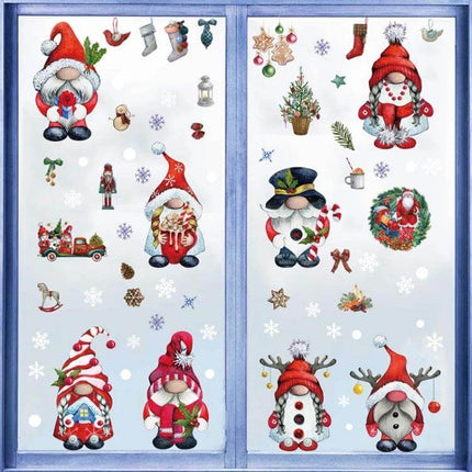 Christmas Window Cling Set With Santa, Snowman And Penguins - reusable eco-friendly PVC gnome and penguin window decals on glass