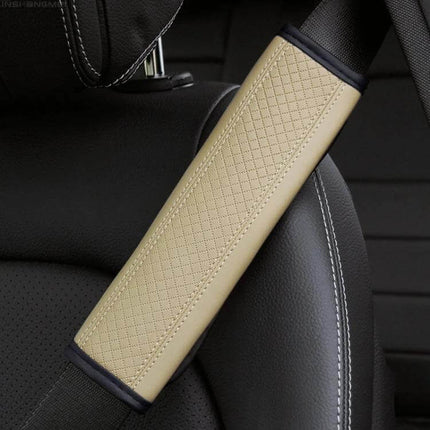 Fiber Leather Embossed Car Seat Belt Shoulder Cover 23x6.5 cm beige PU leather with sponge interior for added comfort on long drives
