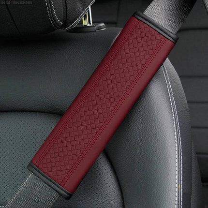 Fiber Leather Embossed Car Seat Belt Shoulder Cover 23x6.5 cm - burgundy PU leather seatbelt pad with sponge interior for added shoulder comfort