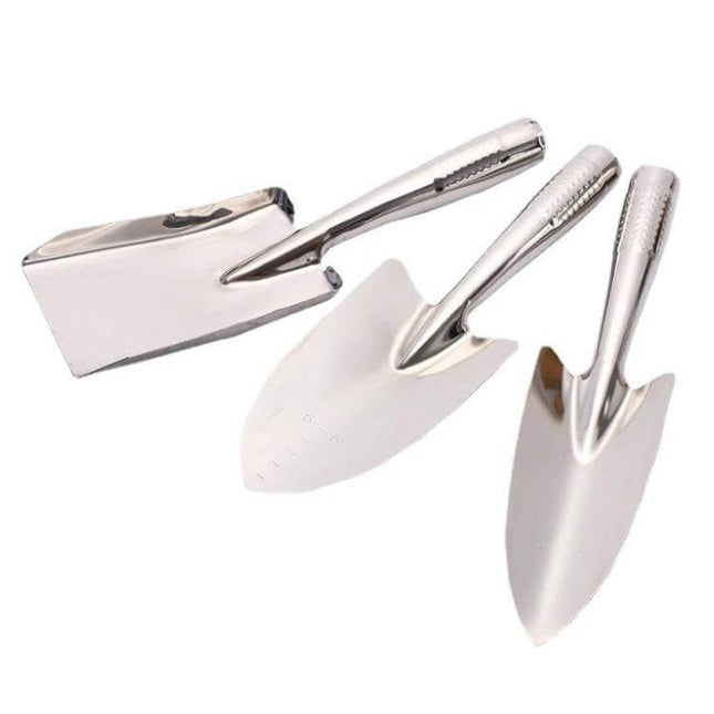 Home Gardening Stainless Steel Shovel Set 3-Piece For Planting - mirror-polished rust-resistant hand trowels with depth markings for succulents, flowers, vegetables