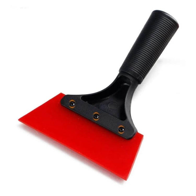 Plastic Squeegee Tool for Car Glass Cleaning and Film Application - red rubber blade with reinforced black plastic handle for tinting and window cleaning