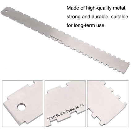 Tool for Maintaining Bass Guitar Neck Alignment at Home metal ruler for checking neck straightness and string height in home workshop