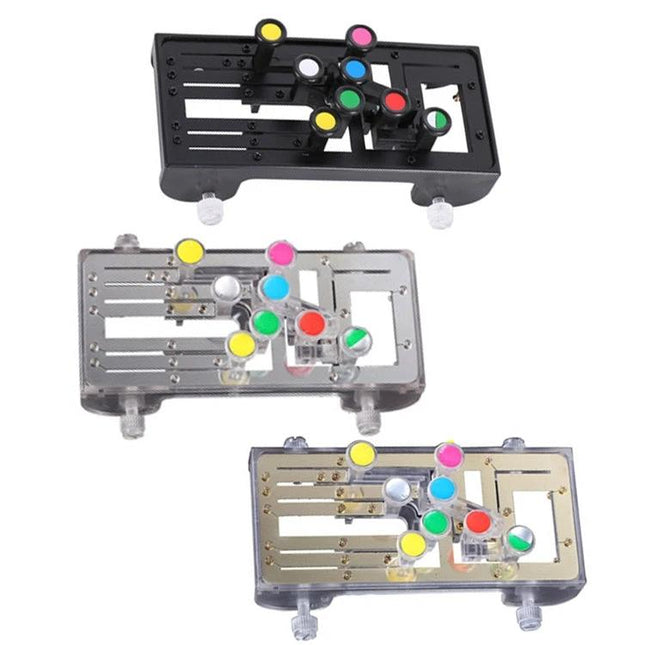 Compact Chord Aid for Home Guitar Practice and Learning showing three compact chord trainers with colored finger markers for beginner practice