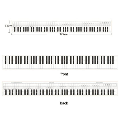 Piano Fingering Chart for Beginner Home Practice Essentials showing full keyboard layout front and back with finger numbers and dimensions