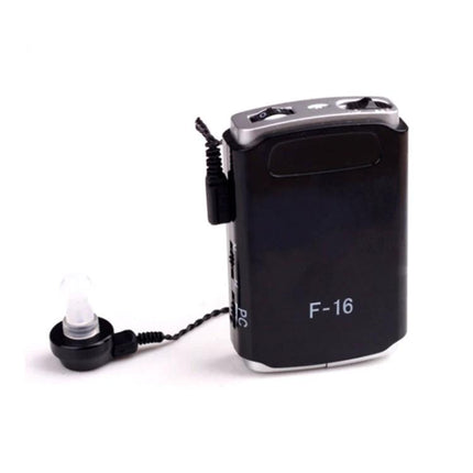 Portable Mini Hearing Aid for Everyday Sound Assistance compact discreet black F-16 device with earbud