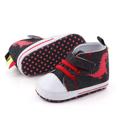 D2399 High-Top Cartoon Dinosaur Canvas Shoes for Kids with Cloth Soles