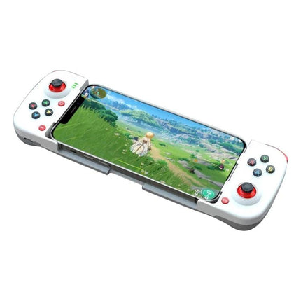 D3 Telescopic Controller for Everyday Mobile Gaming Sessions - white extendable smartphone gamepad showing open-world game on screen