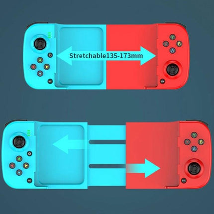 D3 Telescopic Controller for Everyday Mobile Gaming Sessions showing stretchable 135-173mm smartphone fit with turquoise and red detachable grips