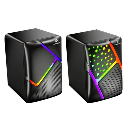 Dark Alien Compact USB Desktop Stereo Speakers Dark Finish compact USB desktop speakers with RGB accents and metal grille