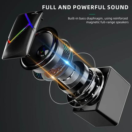 Dark Alien Compact USB Desktop Stereo Speakers Dark Finish compact wired USB desktop speakers with metal net and RGB accent