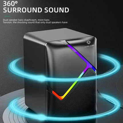 Dark Alien Compact USB Desktop Stereo Speakers Dark Finish compact wired USB desktop speaker with metal grille and RGB accent