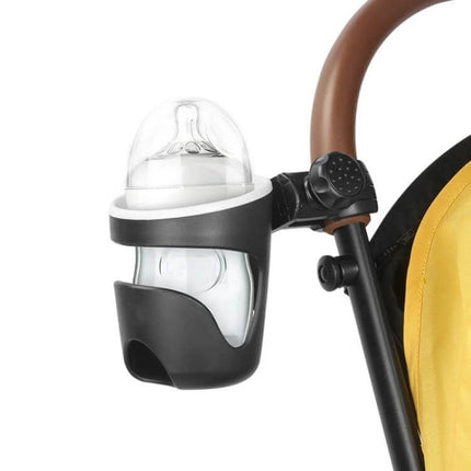 Baby Stroller Cup Holder Black For On The Go Moments attached to stroller holding baby bottle, ABS plastic, compact clamp