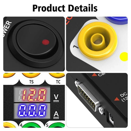 GODIAG Tool for Home Vehicle Diagnostic Maintenance Checks - close-up of power button, colored sockets, digital readout and connector