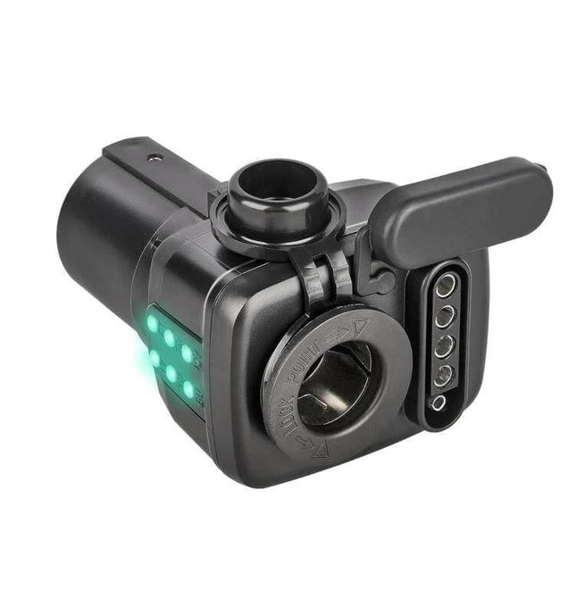 7-Pin to 12V Truck Cigarette Lighter Power Adapter With LED showing 7-way plug, 12V socket, LED indicator and dust cap