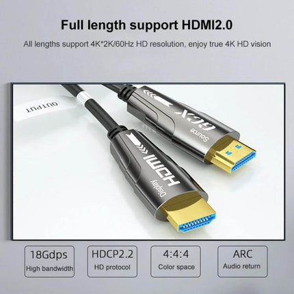 High-Performance HDMI Active Optical Cable for 4K Displays - 4K@60Hz HDMI 2.0 gold-plated connectors, 18Gbps, HDCP2.2, 4:4:4 color, ARC support