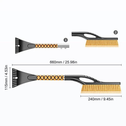 SUITU Detachable Snow Brush for Winter Vehicle Clearing — 660mm ice scraper with 240mm brush, ergonomic handle for car, truck, SUV