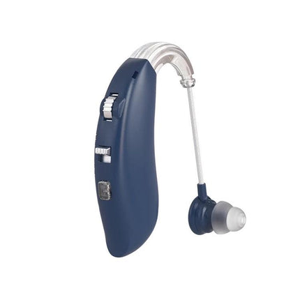 Rechargeable Hearing Aid for Clear Everyday Sound Support navy behind-the-ear device with noise reduction and adjustable fit