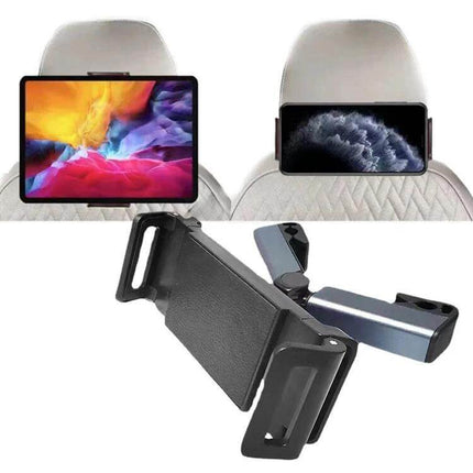 Car Rear Pillow Phone Tablet Bracket Rotates 360 Degrees — rear headrest mount holding 4.7–12.9in phone and tablet in portrait and landscape