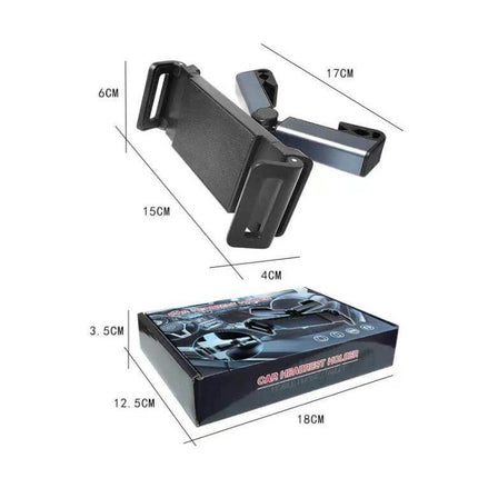 Car Rear Pillow Phone Tablet Bracket Rotates 360 Degrees adjustable headrest mount for phones 4.7–12.9in with silicone pads and 360° rotation