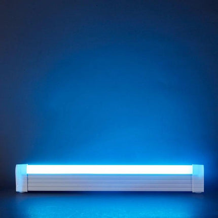 A Handy Light Stick for Everyday Adventures and Emergencies glowing blue on a tabletop, portable PVC lampshade and low-profile mounting options