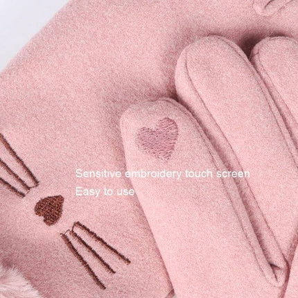 Keep Warm Touch Screen Velvet Riding Gloves for Cold Weather pink velvet gloves with embroidered touchscreen heart detail
