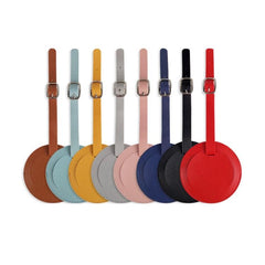 Set of 5 Stylish Round Soft Leather Luggage Tags with Stitch Detailing