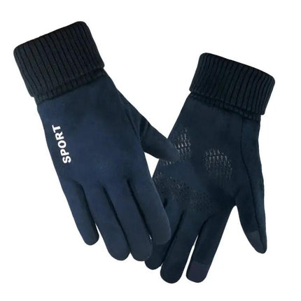 Men's Suede Warm Touch Screen Gloves for Cycling Dark Blue