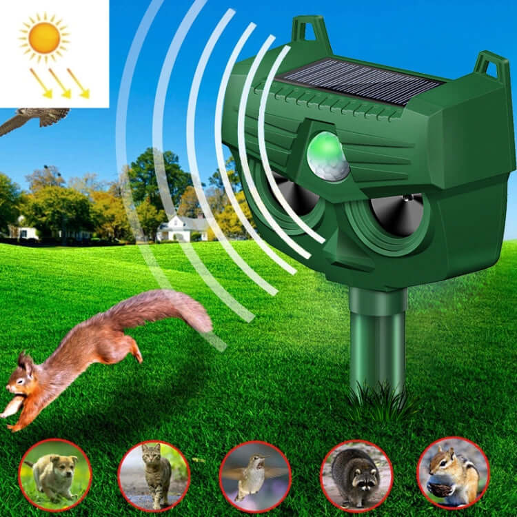 Solar-Powered Ultrasonic Dog and Animal Repellent with Alarm System