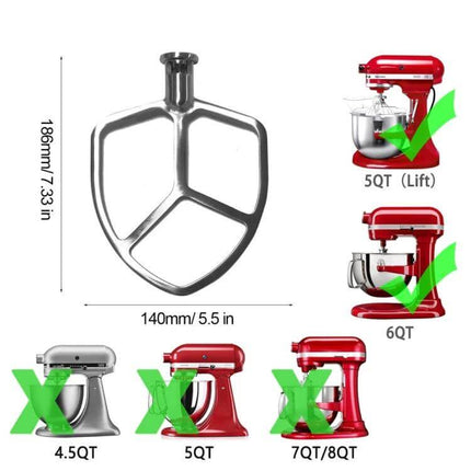 Stainless Steel KitchenAid Mixer Accessories For 5QT And 6QT - 304 stainless steel flat beater attachment, polished finish, fits 5QT lift and 6QT mixers