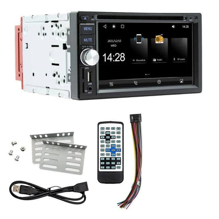 6.2-Inch Bluetooth Car DVD Player for In-Car Entertainment with touchscreen, remote, USB, wiring harness and mounting brackets