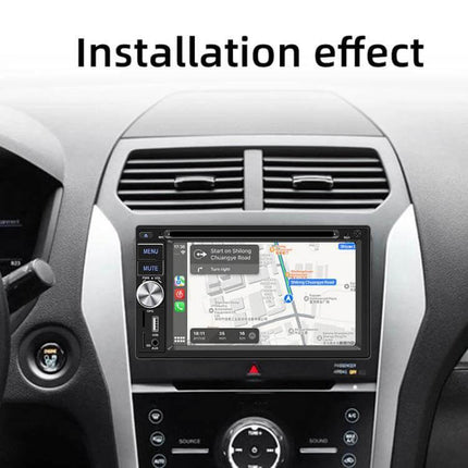 6.2-Inch Bluetooth Car DVD Player for In-Car Entertainment installed in dashboard showing navigation screen and Bluetooth audio controls