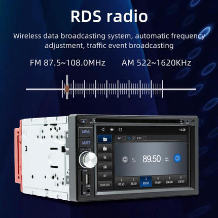 6.2-Inch Bluetooth Car DVD Player for In-Car Entertainment showing RDS radio FM 87.5-108.0MHz AM 522-1620KHz and touchscreen frequency display