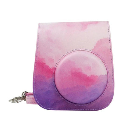 PU Leather Protective Case for Fujifilm Instax Mini Cameras - pink purple watercolor PU leather camera case with wrist strap