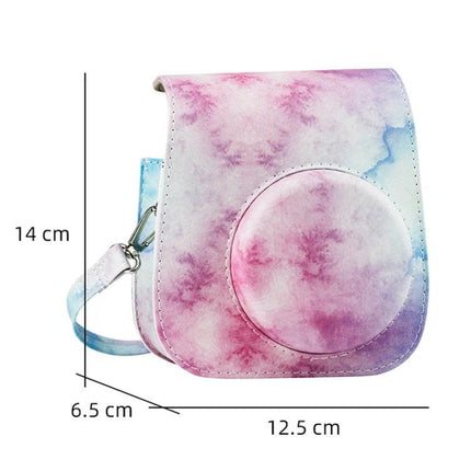 PU Leather Protective Case for Fujifilm Instax Mini Cameras - pink watercolor PU leather camera case with strap and dimensions