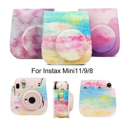 PU Leather Protective Case for Fujifilm Instax Mini Cameras in pastel watercolor print protecting Instax Mini 11/9/8 with easy-access design