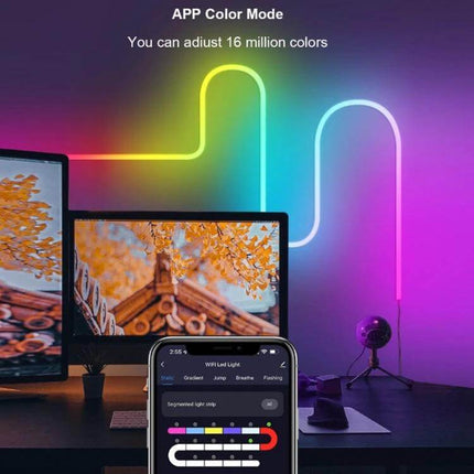 USB Illusion Music Neon 3m Light Strip Indoor Ambience creating colorful app-controlled mood lighting behind monitors