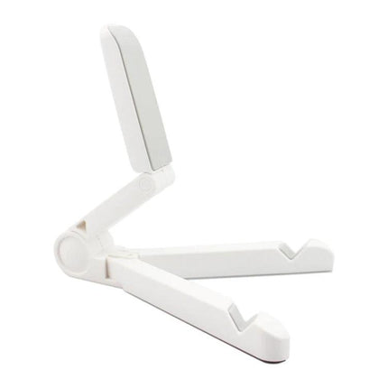 Universal Foldable Triangular Desk Phone Holder for Tablets - white ABS adjustable stand for phones and tablets up to 12 inches, travel and home use