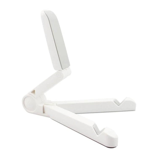 Universal Foldable Triangular Desk Phone Holder for Tablets - white ABS adjustable stand for phones and tablets up to 12 inches, travel and home use