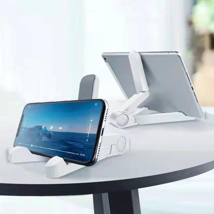 Universal Foldable Triangular Desk Phone Holder for Tablets on desk holding phone and tablet, adjustable ABS stand for hands-free viewing