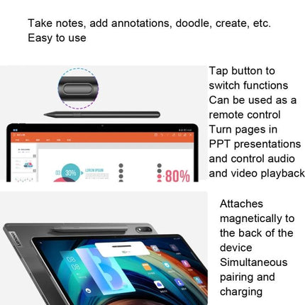 Lenovo Xiaoxin Pad Pro 12.6 Inch 2022 Precision Stylus for Notes attached magnetically to tablet, 4096 pressure levels, annotate, remote control button